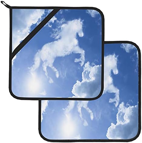 Ló Shapelike Felhős, Fényes Kék Fű tartó Zseb hőálló Edényfogó Hurkok 2 Db Edényfogó 8×8 Hüvelykes Sütés-Főzés