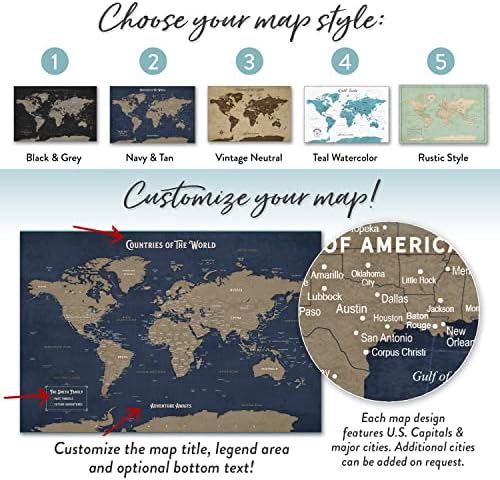 Egyéni, Családi Kitűzőre Utazás Térkép Nagy Személyre szabott Világ Térkép Keretes Wall Art a Párok, Nappali, Nagyméretű