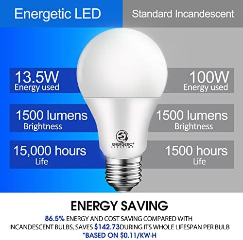 Energikus 100 Watt LED Izzó, fényes Nappal 5000K, E26 Bázis, Nem Szabályozható, 1500 Lumen LED Izzó 13.5 W, UL, 12-es