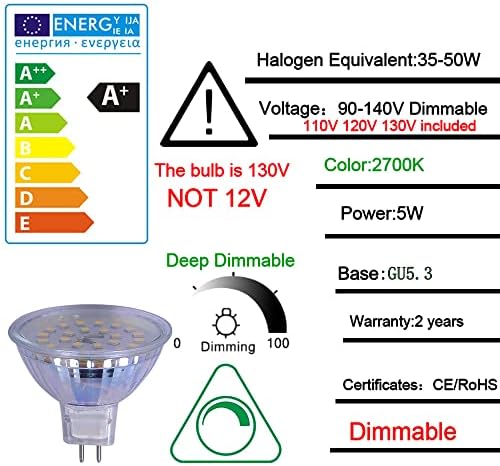 NC MR16 LED spot Lámpa 110V 130V 120V Szabályozható 5W Meleg Fehér 2700K gu5.3 Izzó 400LM Cserélje ki 50W Halogén Izzó