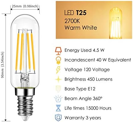 LVWIT Szabályozható T6 LED Izzók 4.5 W(40W Egyenértékű) Gyertyatartót LED Izzók E12 Bázis T25 Edison-Izzó 450LM, 2700K