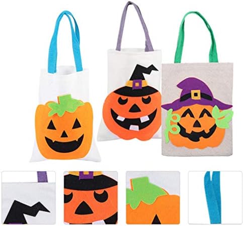 NUOBESTY Vászon Tote Bags 3Pcs Halloween Nem Szőtt Táska Csokit vagy Csalunk Ajándék Táskák Tököt Halloween Party Komámasszony