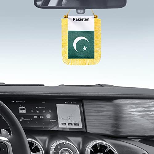 CANTENDO 2 Csomag Pakisztán Ablakban Lóg a Zászló,Mini Pakisztáni Autó Zászló Rudat Tassel tapadókorong Visszapillantó