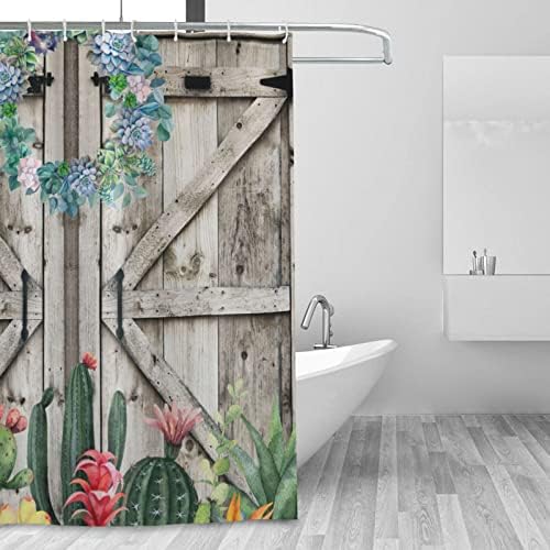 Mecowcm Parasztház Kaktusz Zamatos zuhanyfüggöny Rusztikus Ország Botanikus Zöld Növények zuhanyfüggöny kampós Poliészter