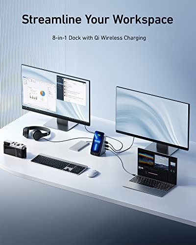 Anker 651 USB-C Dock, 8-in-1 Dokkolóegység, Qi-Hitelesített Max 10W Vezeték nélküli Töltés & Anker 8K@60Hz HDMI Kábel,