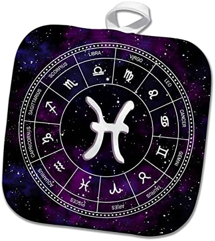 3dRose Halak Csillagjegy elegáns asztrológia ajándék. Fehér csillagok, a lila - Potholders (phl-364173-1)