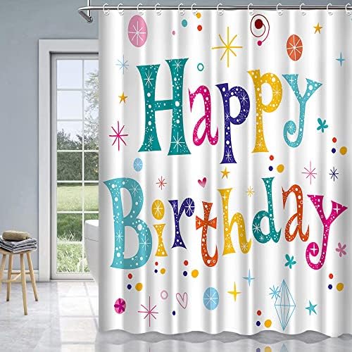 LORIE Gyermek Születésnapja zuhanyfüggöny Aranyos Színes Boldog Szülinapot Fürdőkádban Függöny Fehér Szövet Fürdőszobában