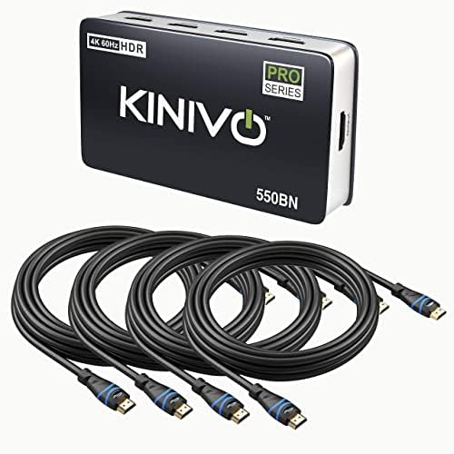 Kinivo 550BN 4K HDMI Kapcsoló BlueRigger 4K-HDMI Kábel - 6.6 FT, 4 Csomag (4K 60Hz, HDR, HDMI 2.0, 5 portos Switch,
