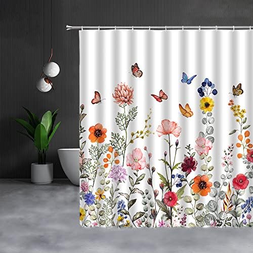 NBility Virágos Növény zuhanyfüggöny Akvarell Virágok, Levelek Pillangó Dinamikus Jellegű Haza Meghatározott kampós
