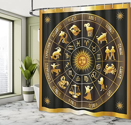 Ambesonne Asztrológia Zuhanyzó Függöny, Kerék Zodiákus Csillagkép Jele a Kör Sun Moon Kép Kör, Szövet Szövet Fürdőszoba