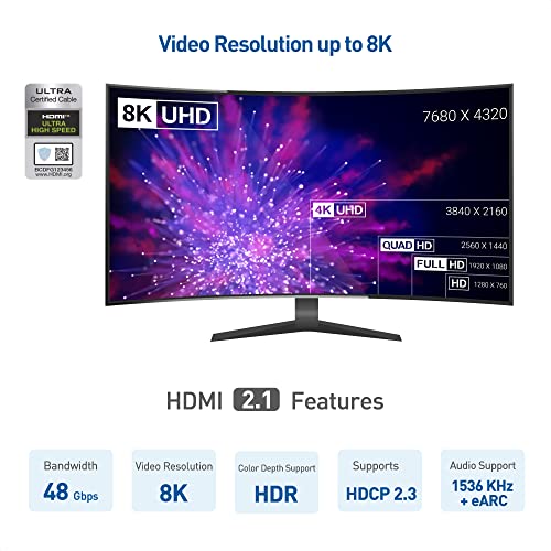 Kábel Számít [Ultra High Speed HDMI Hitelesített] 3-Pack 48Gbps 8K HDMI Kábel 9.8 ft / 3m a 8K@60Hz, 4K@240Hz valamint