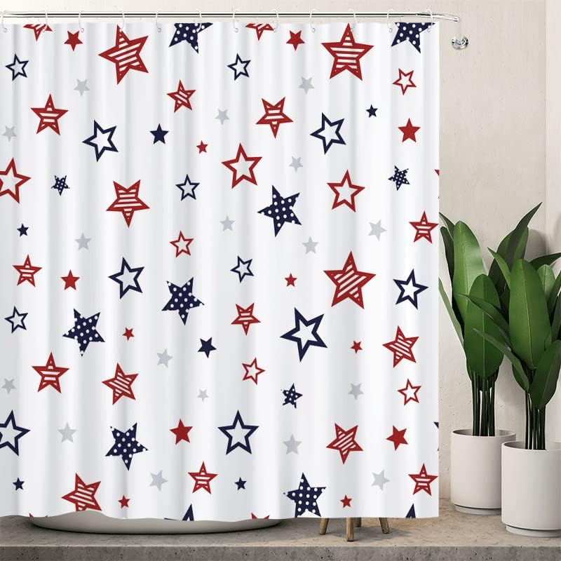 Wollmix Függetlenség Napja Téma zuhanyfüggöny Fürdőszoba Káddal július 4-Kék, Vörös Csillag Amerikai Zászló Vízálló