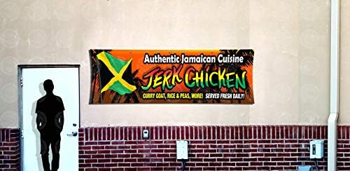 Eredeti Jamaicai Konyha Banner (3ft X 9ft) Jerk Csirke Nyitva Poszter Jel, Zászló Kijelző Új