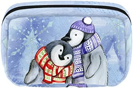 Unicey Smink Táska, Boldog Karácsonyt Pingvin Akvarell Kozmetikai Táska Hordozható Tote Utazási Vonat Esetben Szervező