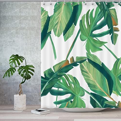 Punkray Trópusi Palm Leaf Szövet zuhanyfüggöny Fürdőszobai 12 Horgok, Zöld, Természet, Üzem, Zuhanyzó Függöny Súlyozott