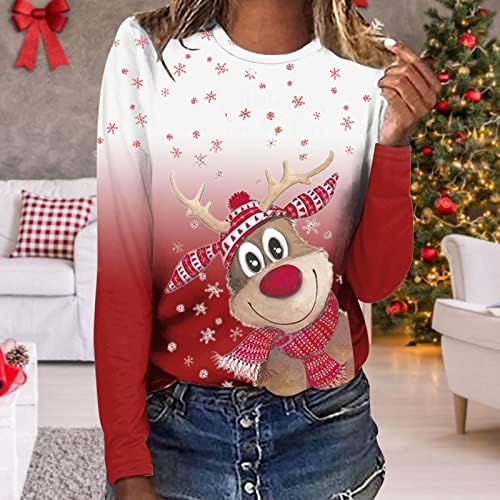 AnniYA Téli Ruhát a Nők O-Nyak Karácsonyi Nyomtatás póló Felszerelt Plus Size Női Karácsonyi Pulóver