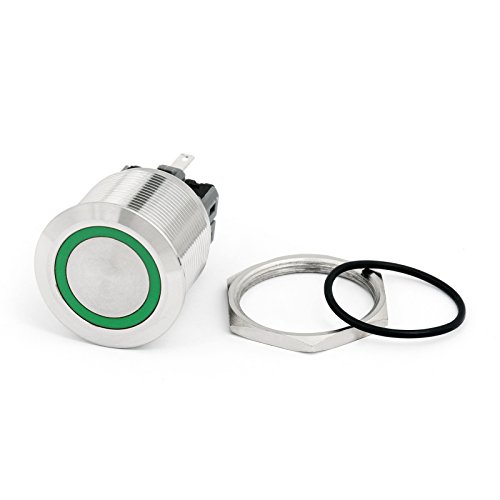 Areyourshop 4PC 25mm 24V Zöld LED Pillanatnyi Nyomógomb Kapcsoló Rozsdamentes Acél Gyűrű Autó