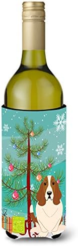 Caroline Kincsek BB4146LITERK Boldog Karácsonyt Fa Basset Hound borosüveg Ölelkezős, Üveg Hűvösebb Ujja Ölelkezős Mosható