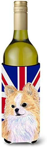 Caroline Kincsek SS4915LITERK Chihuahua angol Union Jack Brit Zászló borosüveg Ölelkezős, Üveg Hűvösebb Ujja Ölelkezős
