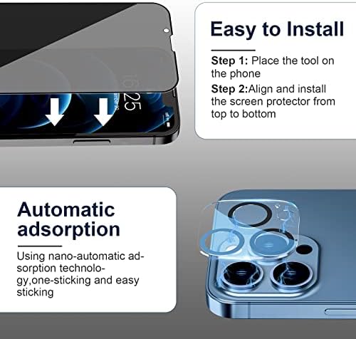 Omorro 2 Csomag Adatvédelmi képernyővédő fólia iPhone 14 Pro 2 Csomag Kamera Lencséjét Védő 9H Keménység Anti-Semmiből
