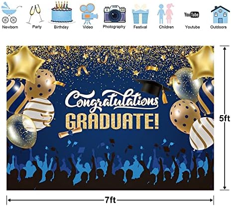 Glawry Érettségi Congrats Grad Gratulálok Hátteret Fotózás 7Wx5H Méter Agglegény Kap Ünnep Ballon Tűzijáték, Fekete-Arany