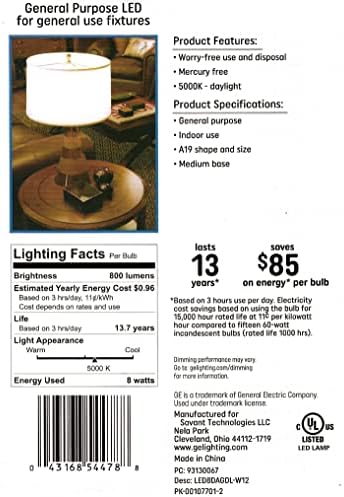 GE Nappal LED Izzók, 8 Watt (60 Watt Egyenértékű) Király Energetizáló Fény, hagyományos Izzó Forma, Közepes Bázis, Szabályozható