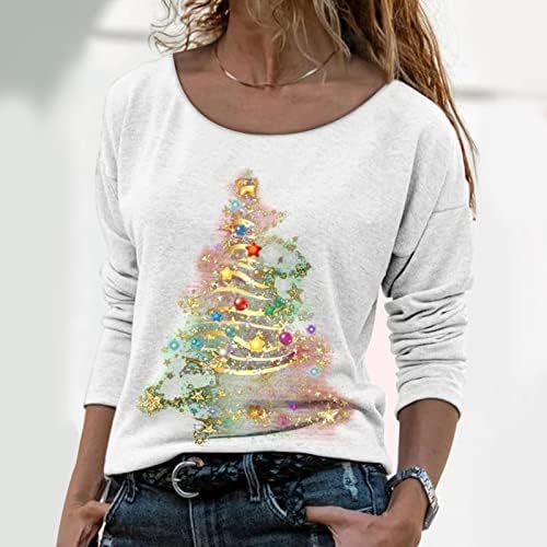 Női Póló, Karácsonyi Nyomtatás Póló Hosszú Ujjú Kerek Nyakú Blúz Laza Felső Női Póló