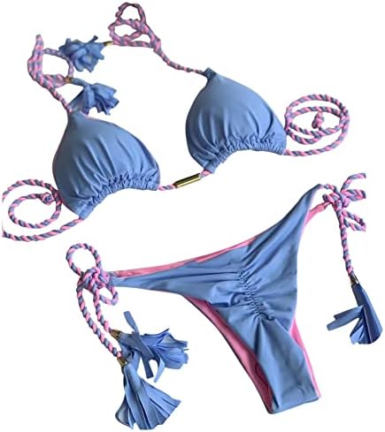 2 Darab Kötőfék Nyakkendő Oldalon, Micro Bikini, Magas Vágás Bojt Fürdőruha Spagetti Pánt String Fürdőruhát Tartály