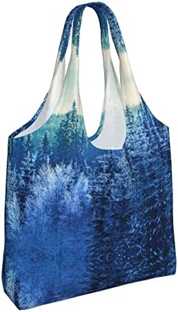 Téli Hegyi Nyomtatott Vászon Tote Bags Tote Bags Újrafelhasználható Táska Bevásárló Munka Strand