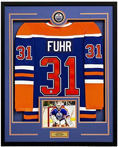Grant Fuhr Aláírt Edmonton Oilers 36x44 Jersey Keret - Dedikált NHL-Mezek