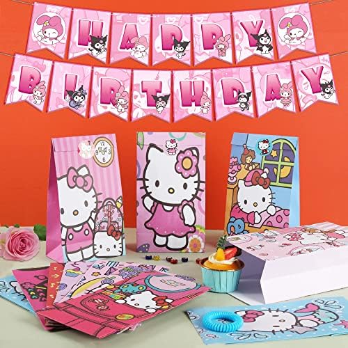 GRUSEMI 24Pcs Kitty Születésnapi Party Kellékek, Kitty Ajándék táska 12 Minták, Aranyos Rózsaszín Parti kellékek Ajándék