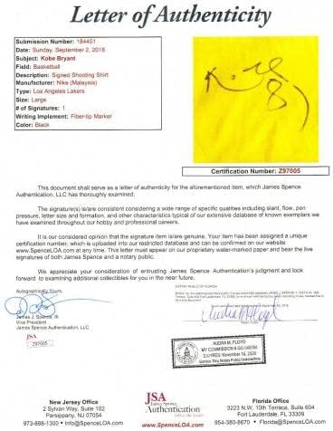 Kobe Bryant aláírt dedikált Lakers 1999 Nike bemelegedési jersey-i lövöldözés ing SZÖVETSÉG - Dedikált NBA Mezek