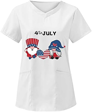 Július 4-Ingek, Női Usa Zászló Nyári Rövid Ujjú, V Nyakú Póló, 2 Zsebbel Blúz Felső Ünnepi Alkalmi Munkaruházat