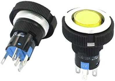X-mosás ragályos 12V 22mm SPDT Pillanatnyi Sárga Lámpa Alumínium Gyűrű Nyomógombos Kapcsoló x2(Interruttore egy pulsante
