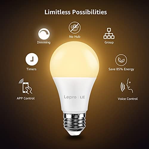 Lepro Smart LED Izzók, Kompatibilis Alexa & Google Haza, 60 Watt Egyenértékű, Szabályozható App, Meleg Fehér, 2700K,