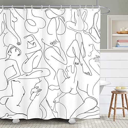 Yookeb Absztrakt Minimalista Fürdőszobában Zuhanyzó Függöny 60W által 71H Hüvelyk Meztelen, Meztelen Fekete, Fehér Modern,