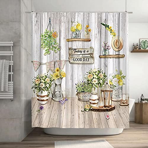 Parasztház zuhanyfüggöny Rusztikus Virágos Ország Virágok Fürdőszobában Zuhanyzó Függöny, Rusztikus Családi Fürdő Dekoráció