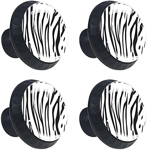 KRAIDO Zebra Mintás Fehér Fekete Mintás Fiókban Kezeli 4 Db, Kerek Kabinet Gomb Csavarokkal Alkalmas Otthoni Iroda,